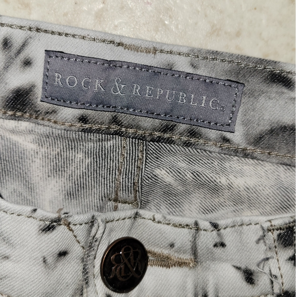 Rock & Republic Tie Dye Berlin Skinny Jeans Black & White Tie Dye Size 10 - Picture 7 of 9